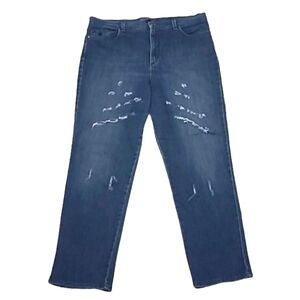 Gloria Vanderbilt Distressed Jeans High Waist Rise Denim Whiskered Straight Leg